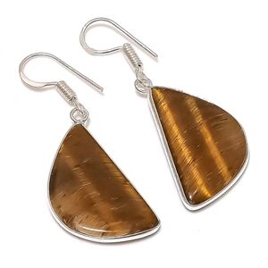 Tiger's Eye Gemstone 925 Sterling Silver Handmade Drop Dangle Earrings